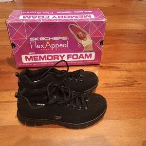 Skechers Black Flex Appeal Elite Memory Foam Sneakers Size 8.5